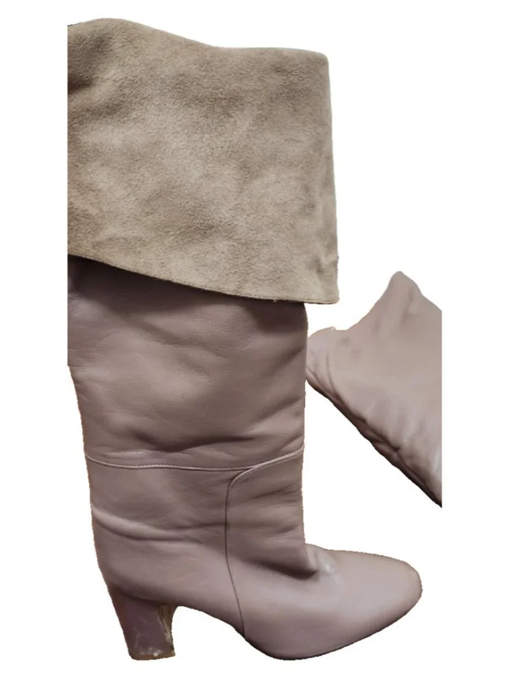 Stuart Weitzman Brown Leather Suede Cuff Knee High Boots Block Heel Size 9 Spain